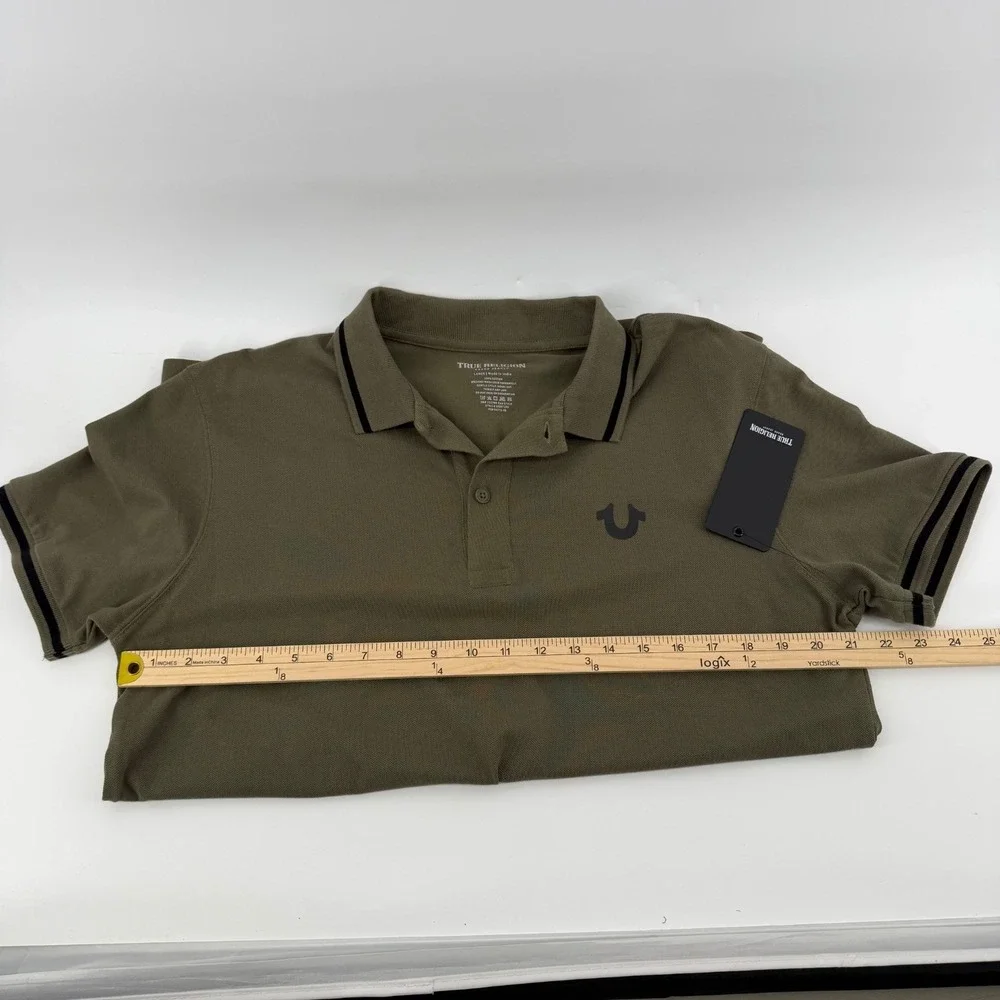 True Religion Crafted With Pride Polo Shirt Men's Large Olive Green Logo Graphic